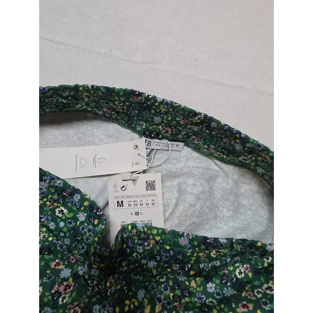 Zara Womens Floral Pants Green Size M